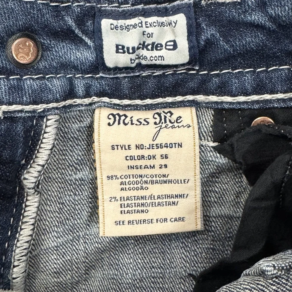 Miss Me Straight Low Rise Jeans Womens 27 Stretch Embellished Dark Wash Blue Y2K